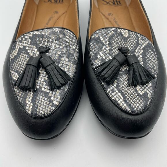 Sofft Black w White Tassel Animal Print Leather Bryce Loafer Size 6 M - Picture 5 of 16